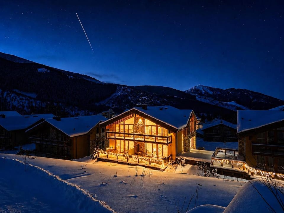 Property building, Night, Natural landscape, Winter, Mountain view