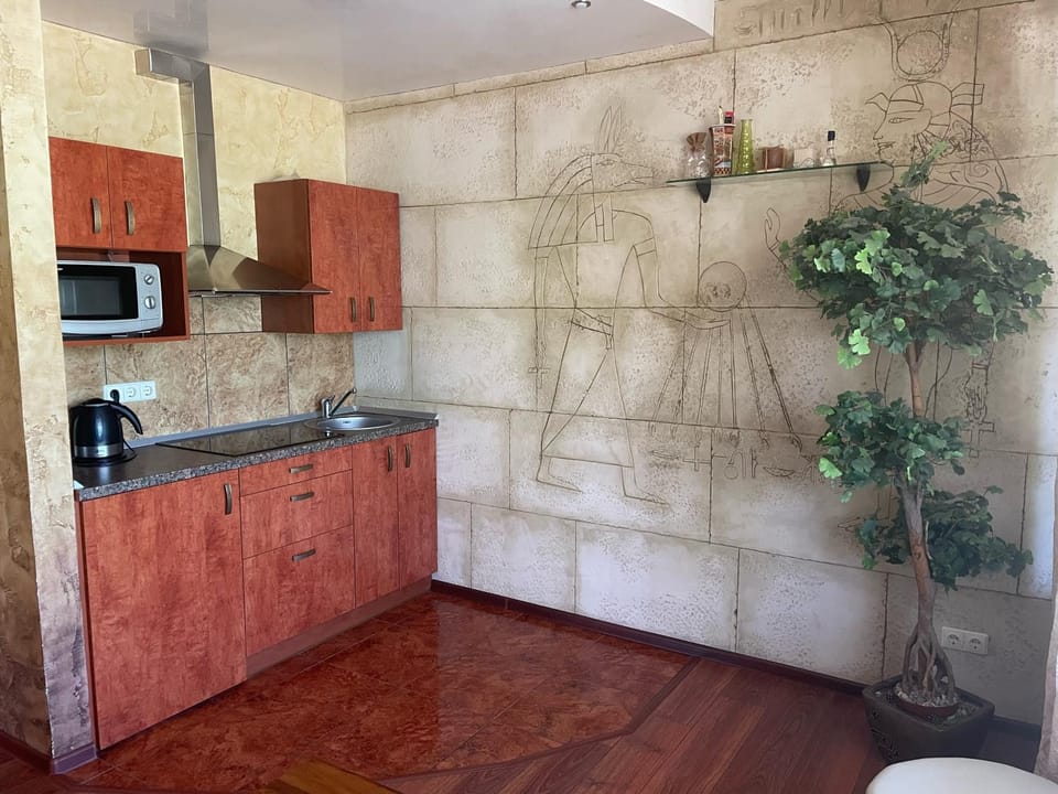 Kitchen or kitchenette, stove