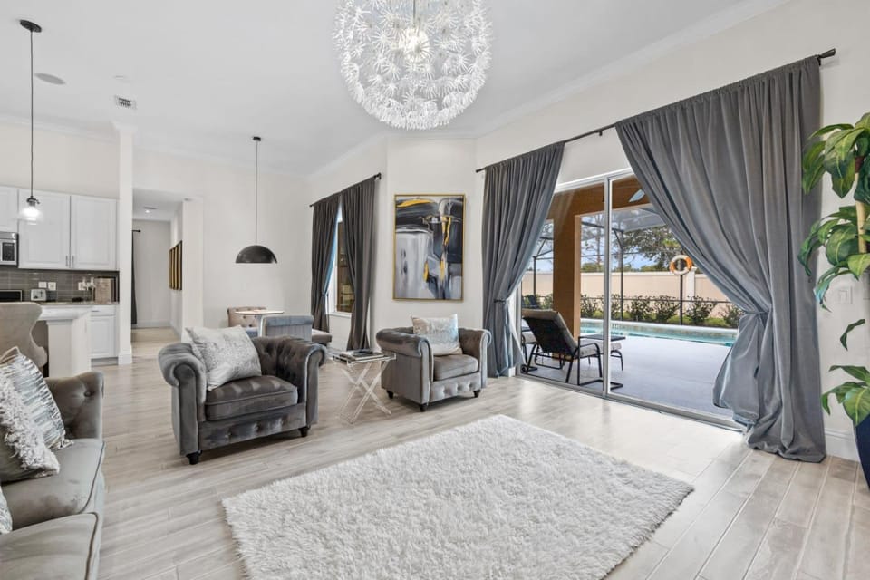 Living room, Photo of the whole room, Seating area, Pool view, Swimming pool