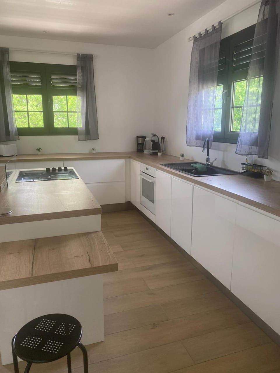 Kitchen or kitchenette, stove