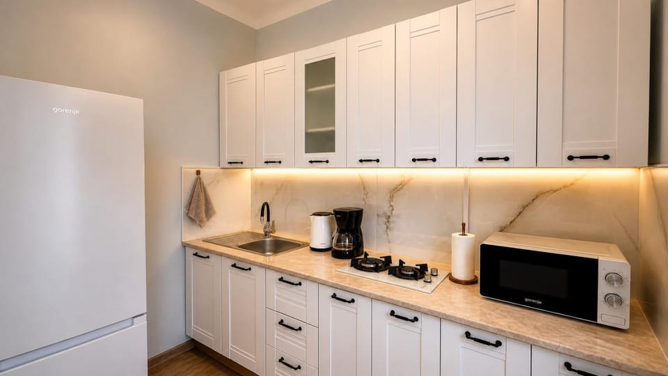 Coffee/tea facilities, Kitchen or kitchenette, oven, stove
