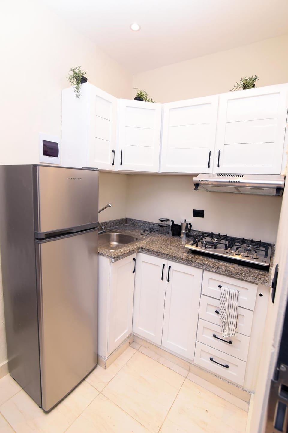 Kitchen or kitchenette, dishwasher, stove