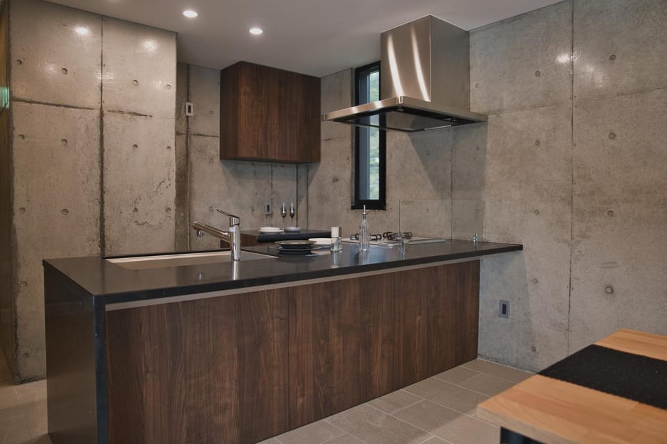 Kitchen or kitchenette, stove