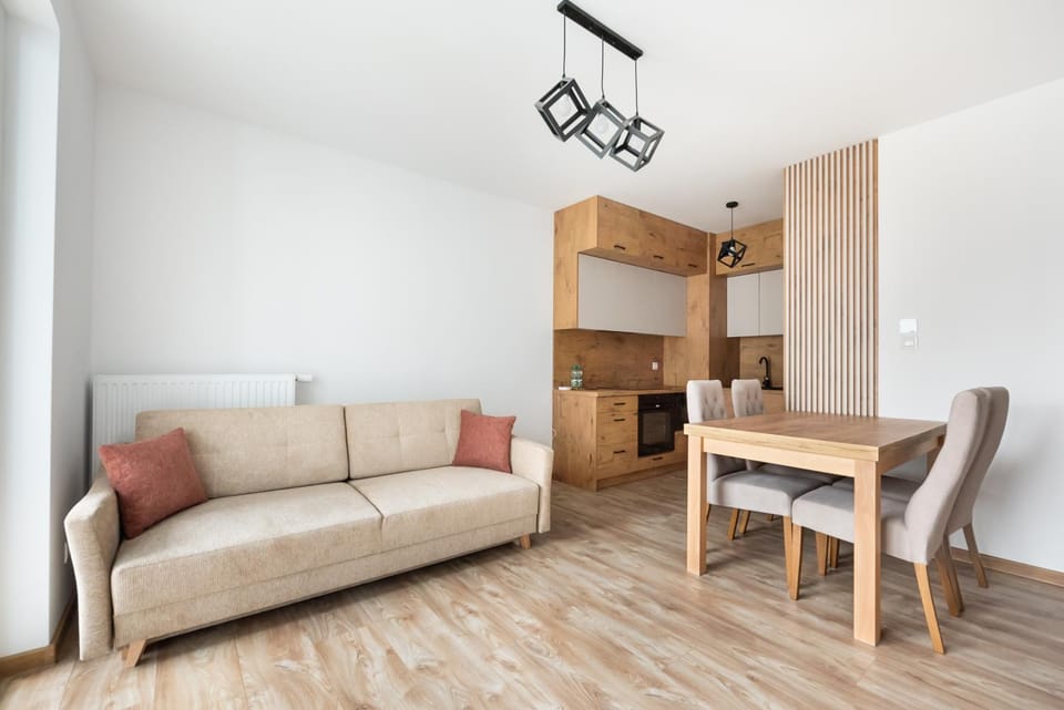 Kitchen or kitchenette, Living room, Seating area, Dining area