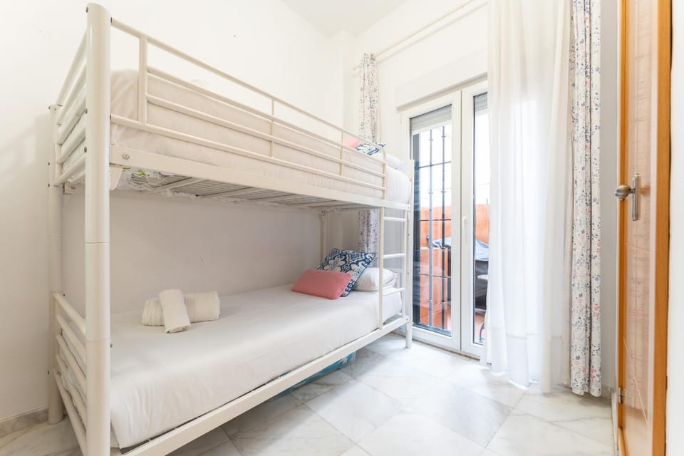 Bed, Photo of the whole room, Bedroom, bunk bed, towels, wardrobe
