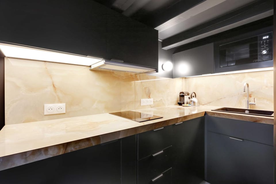 Kitchen or kitchenette, stove