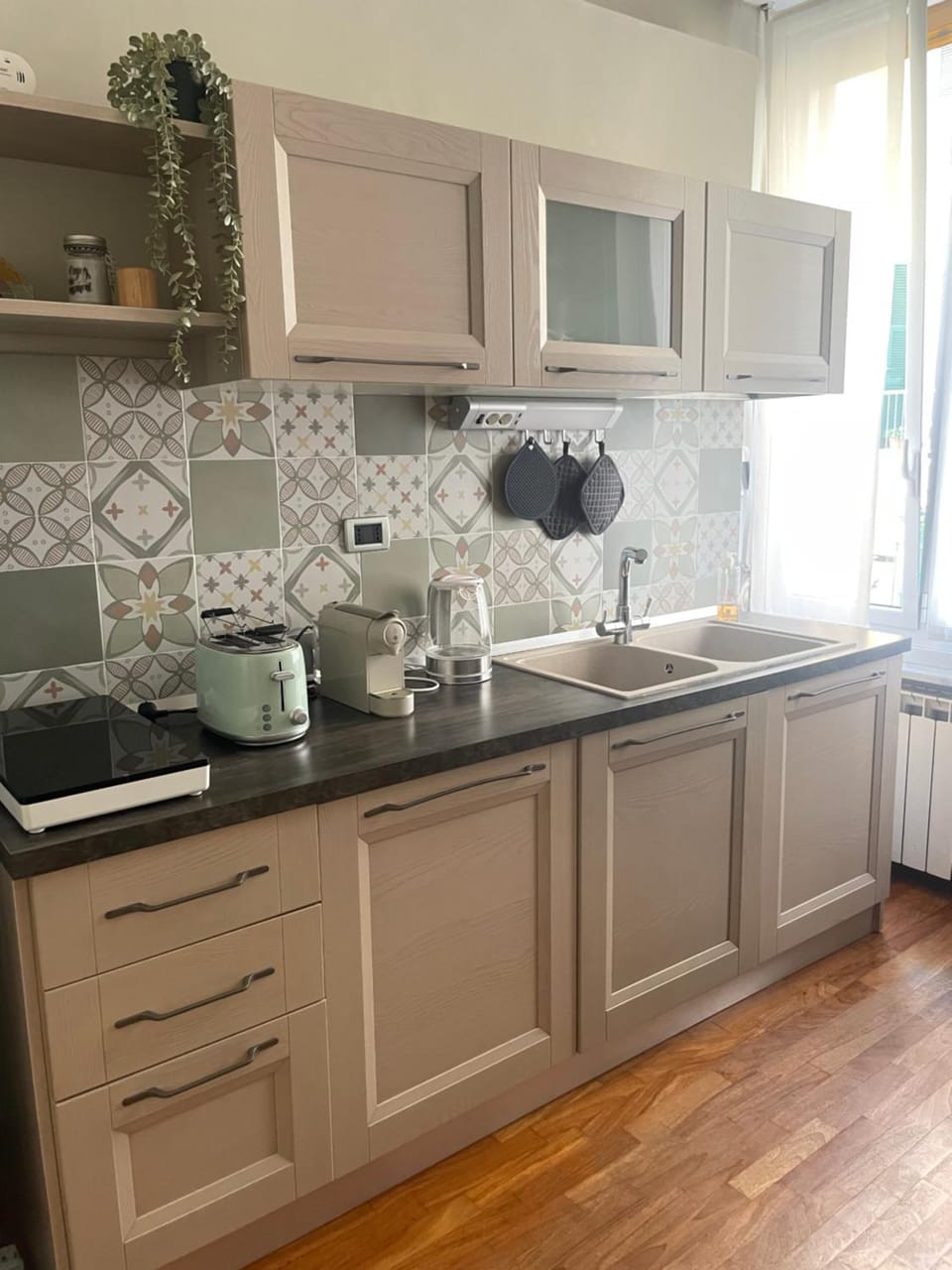 Kitchen or kitchenette, dishwasher, stove