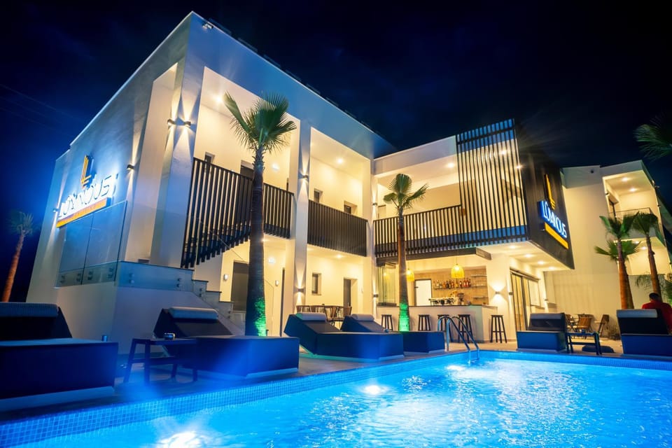 Property building, Night, Pool view, Swimming pool, Swimming pool