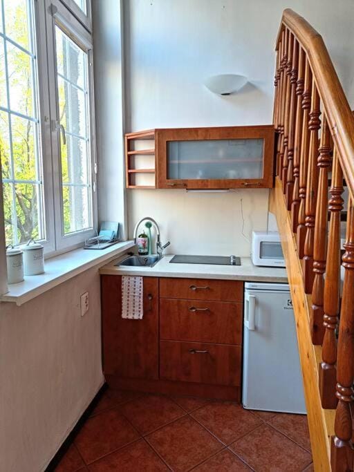 Kitchen or kitchenette, stove
