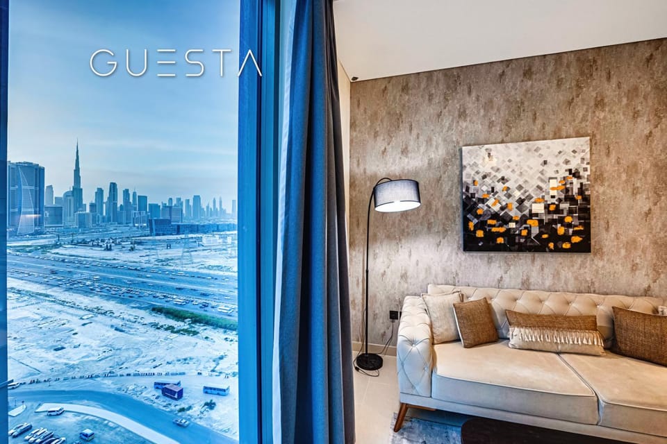 Living room, Seating area, City view