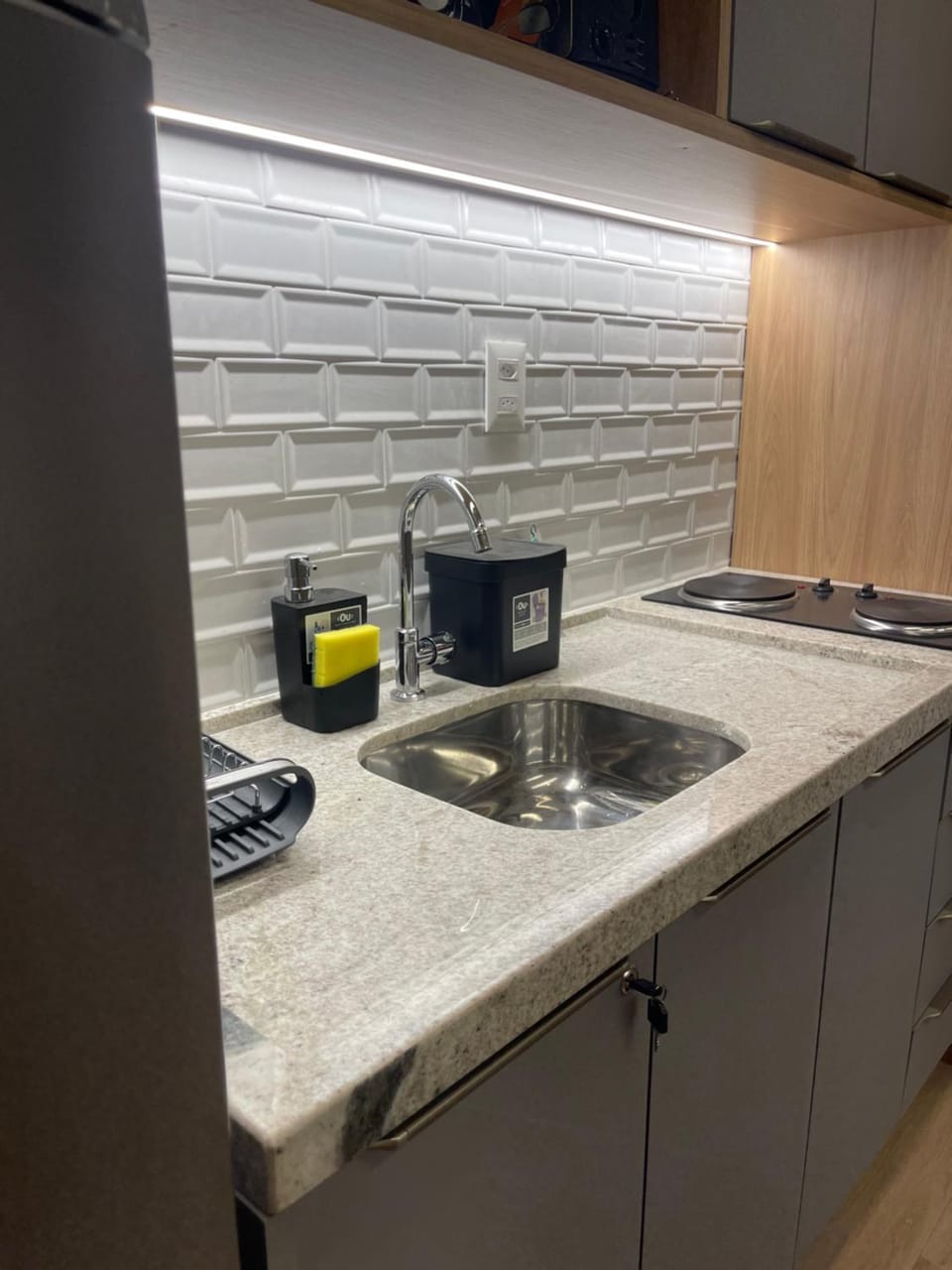 Kitchen or kitchenette, stove