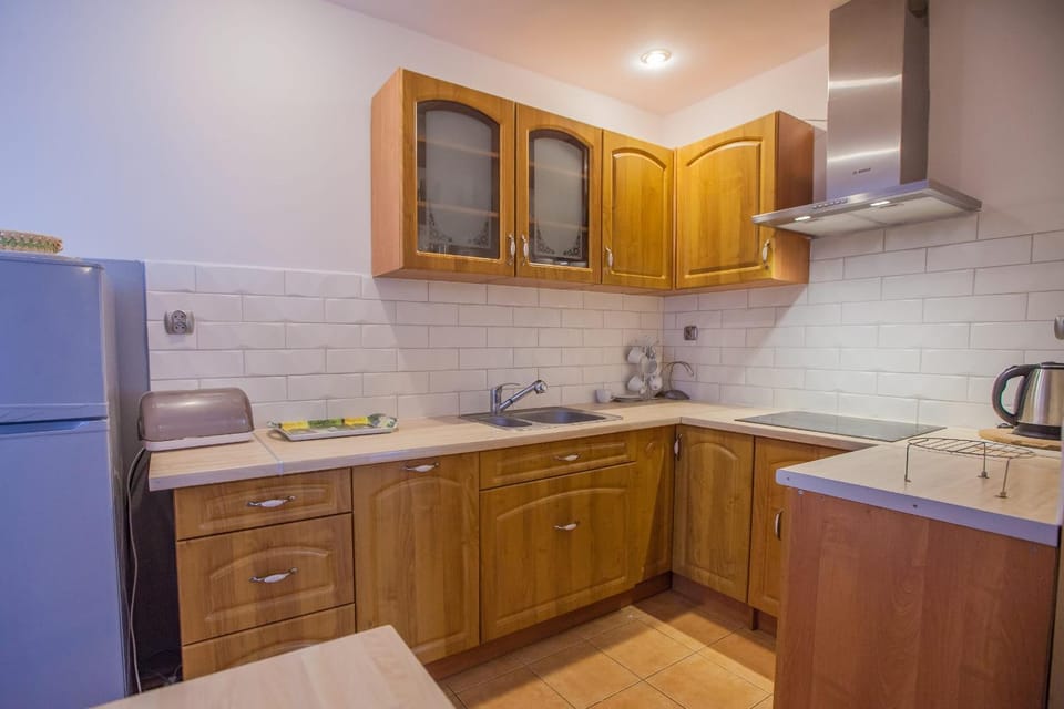 Kitchen or kitchenette, stove