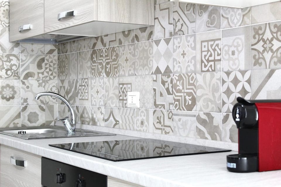 Kitchen or kitchenette, stove