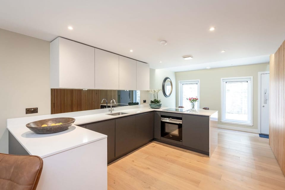 Kitchen or kitchenette, dishwasher, stove