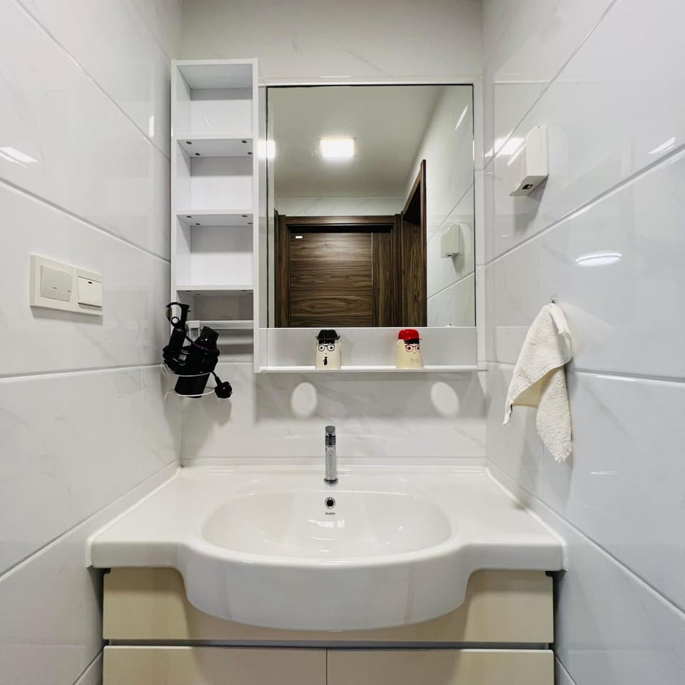 Bathroom, hair dryier, towels
