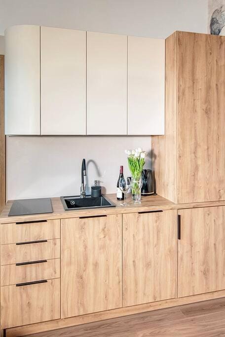 Kitchen or kitchenette, stove