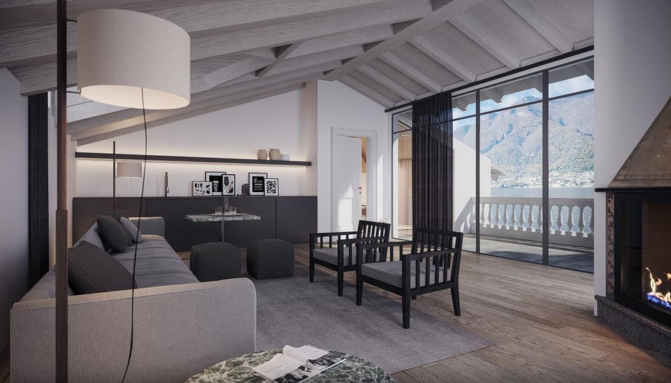 Living room, Seating area, Lake view, Mountain view