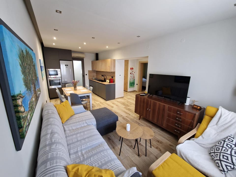 TV and multimedia, Kitchen or kitchenette, Living room, Photo of the whole room, Seating area