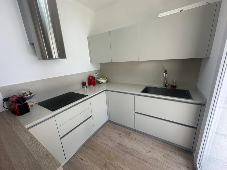 Kitchen or kitchenette, stove