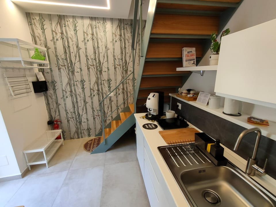 Kitchen or kitchenette, stove