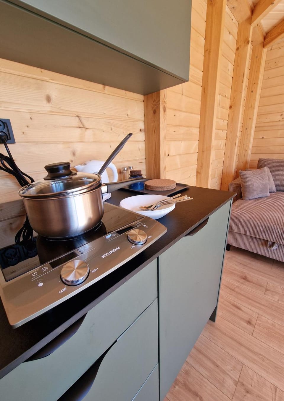 Kitchen or kitchenette, stove