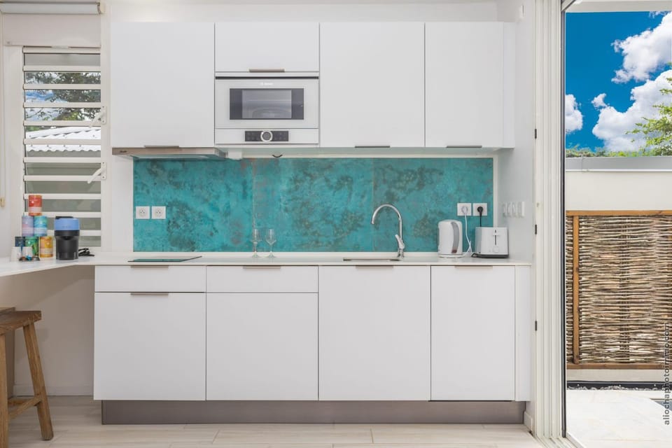 Kitchen or kitchenette, stove