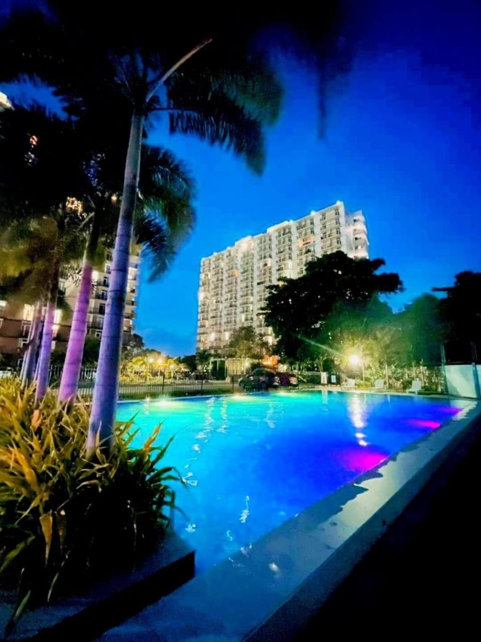 Property building, Night, Swimming pool