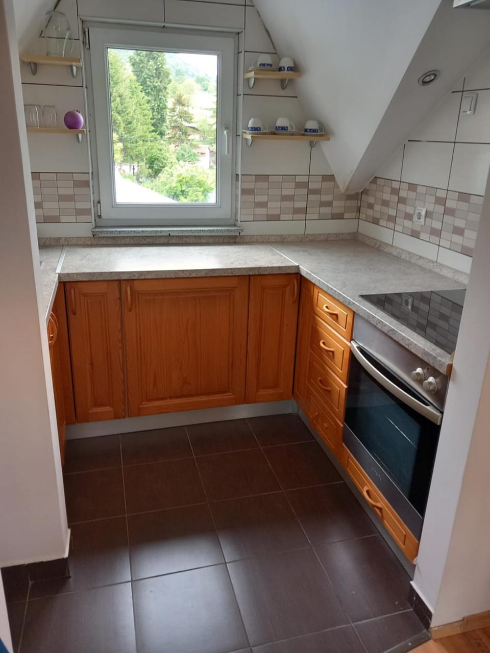 Kitchen or kitchenette, stove