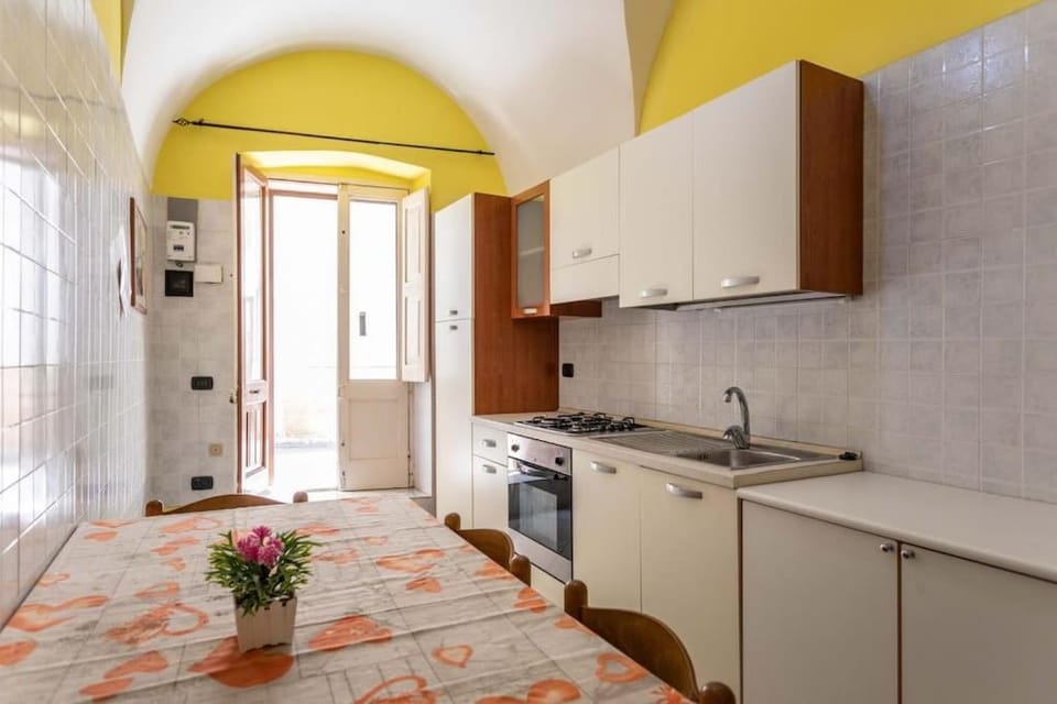 Kitchen or kitchenette, stove