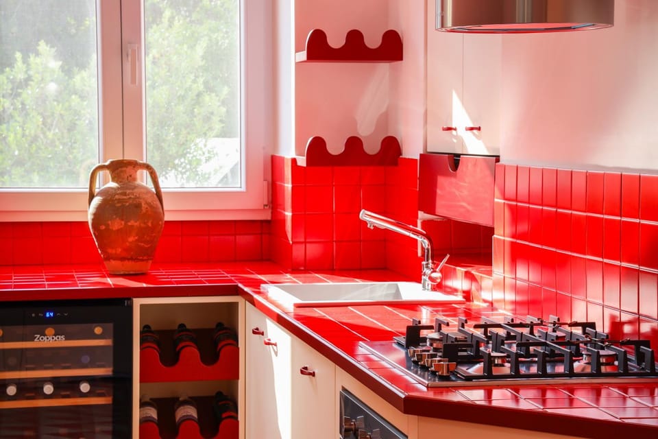 Kitchen or kitchenette, stove