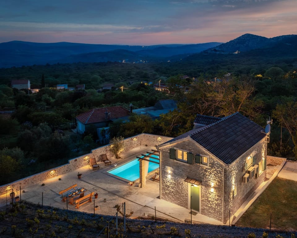 Property building, Night, Natural landscape, Bird's eye view, Mountain view