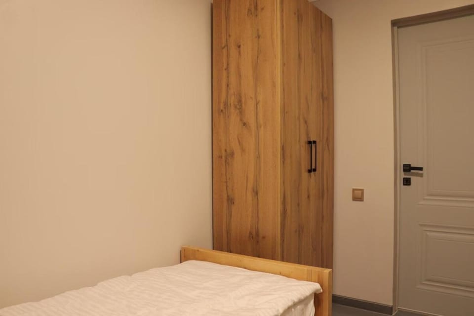 Bed, wardrobe