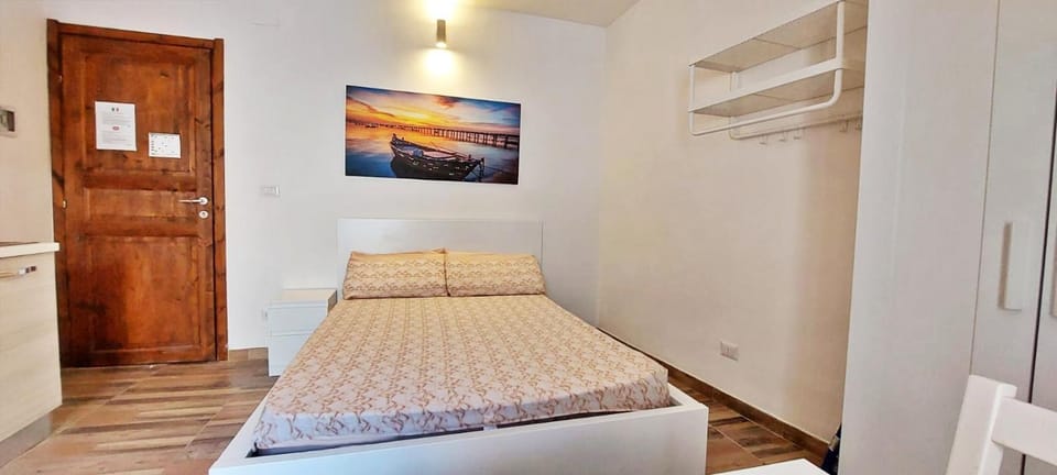 Bed, wardrobe