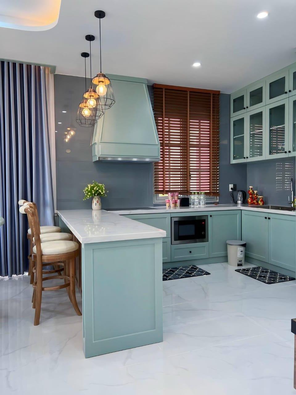 Kitchen or kitchenette, stove