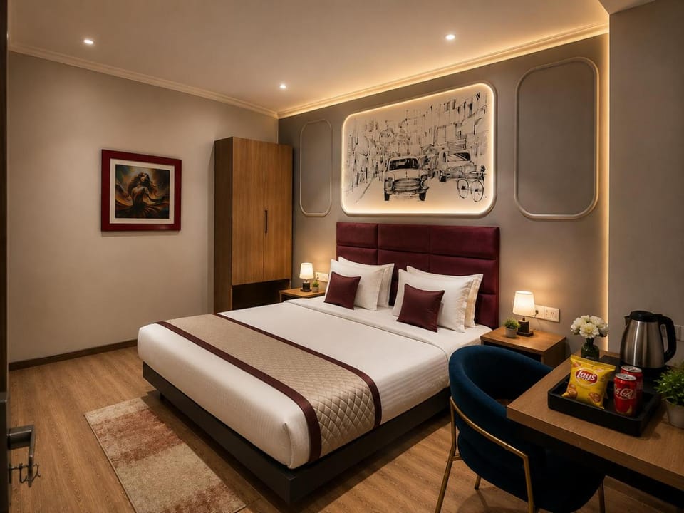 Bed, Coffee/tea facilities, Kitchen or kitchenette, Food and drinks, Photo of the whole room, Bedroom, Drinks, wardrobe