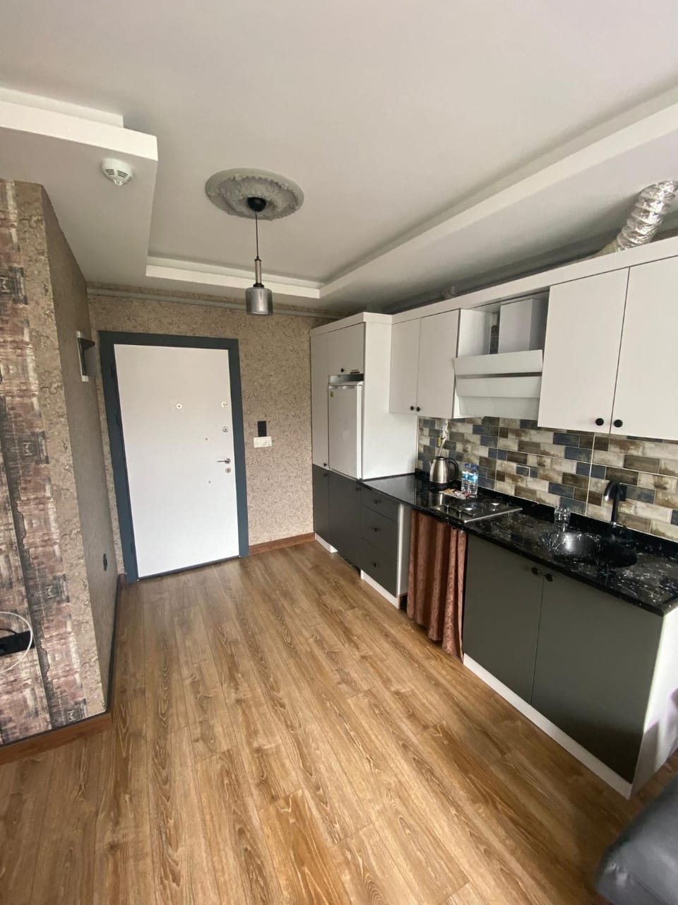 Kitchen or kitchenette, stove