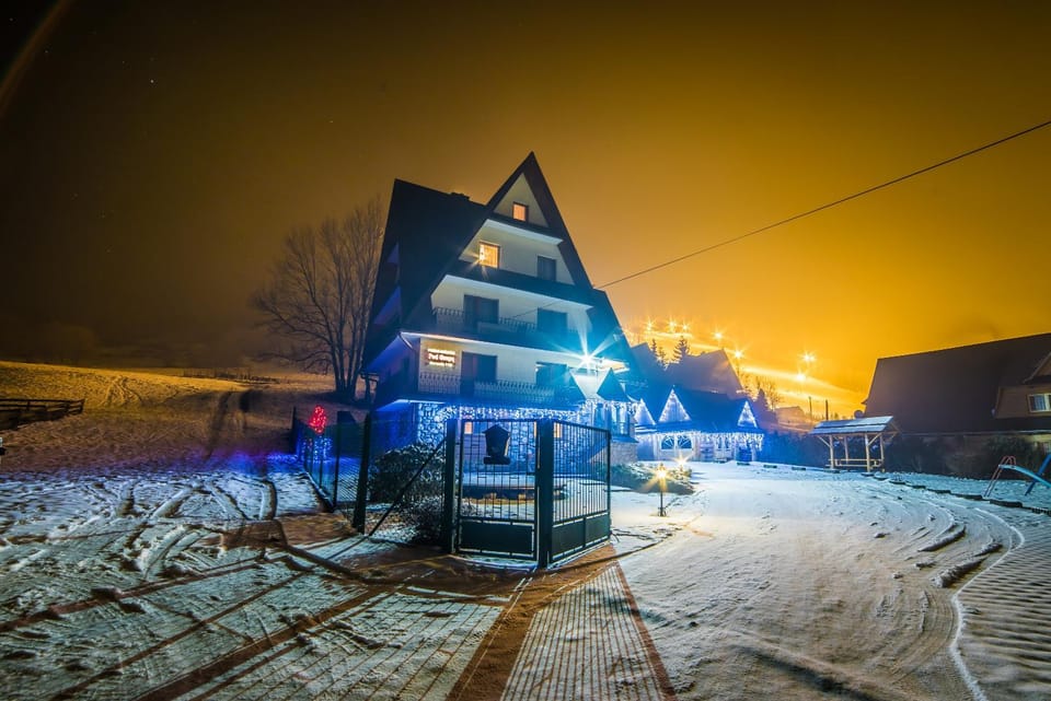 Property building, Night, Winter, Skiing