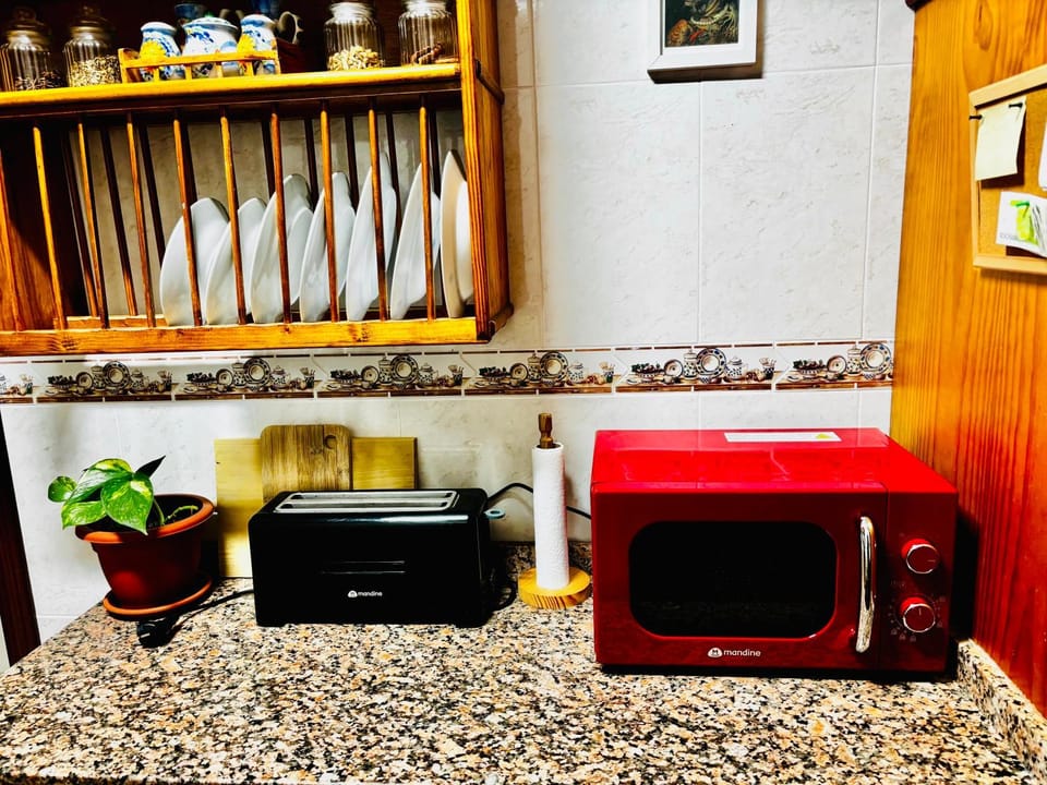Kitchen or kitchenette, microwave