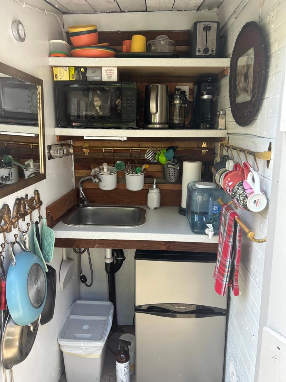 Kitchen or kitchenette, microwave
