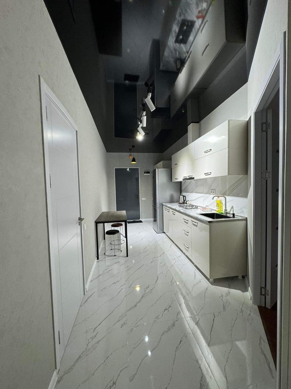 Kitchen or kitchenette, stove