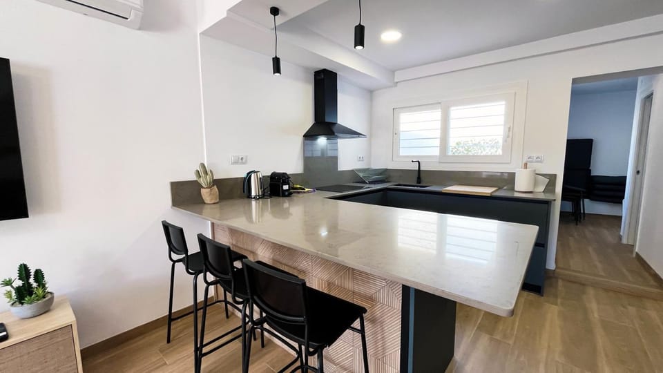 Kitchen or kitchenette, stove