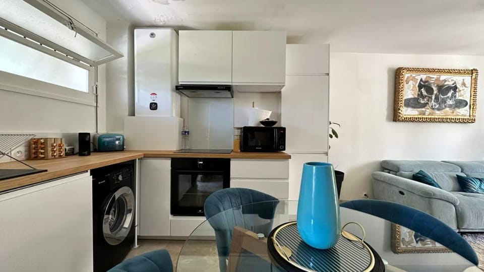 Kitchen or kitchenette, oven, washing machine