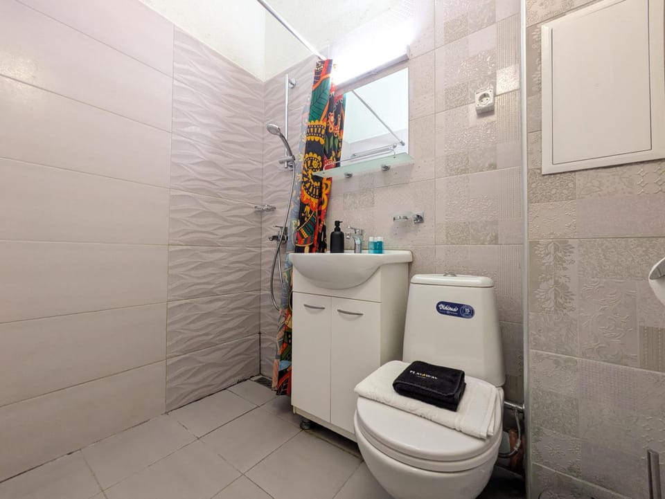 Shower, Toilet, Bathroom, Photo of the whole room, towels