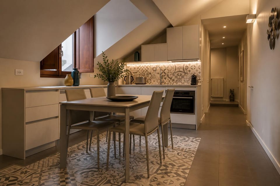 Dining area, oven, stove