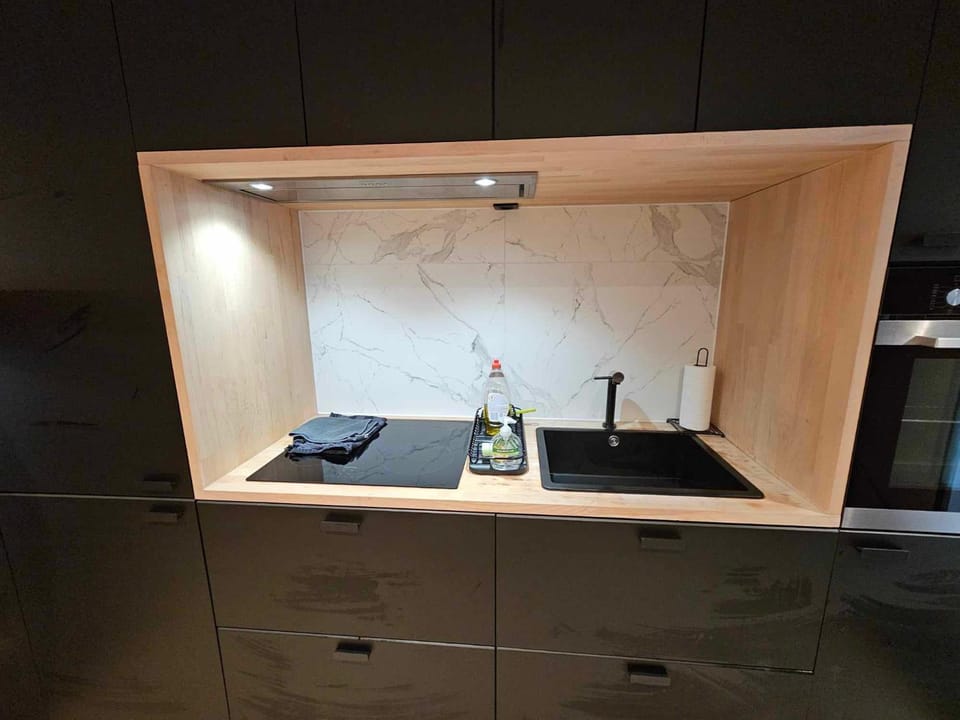 Kitchen or kitchenette, stove