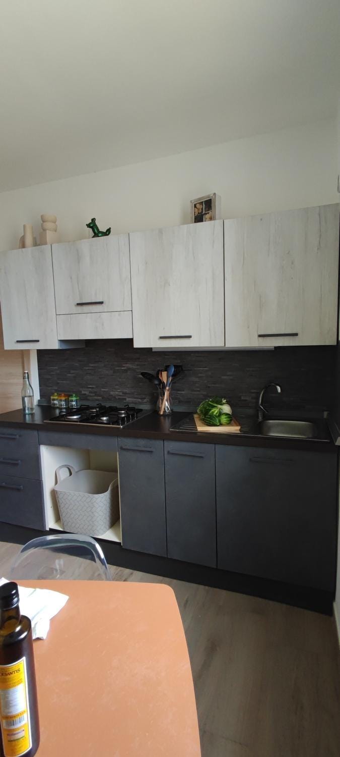 Kitchen or kitchenette, stove