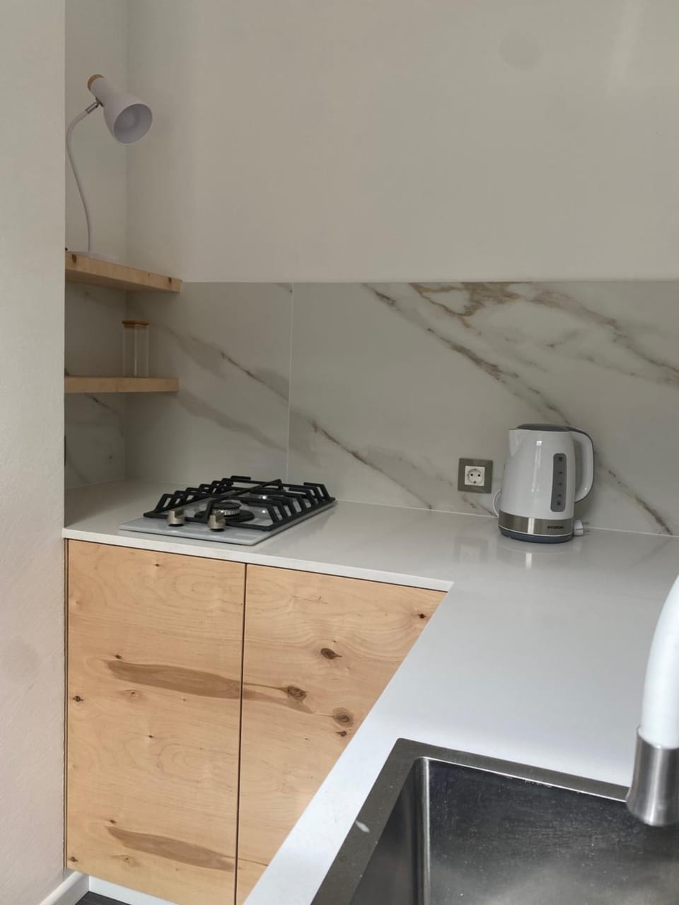 Kitchen or kitchenette, stove