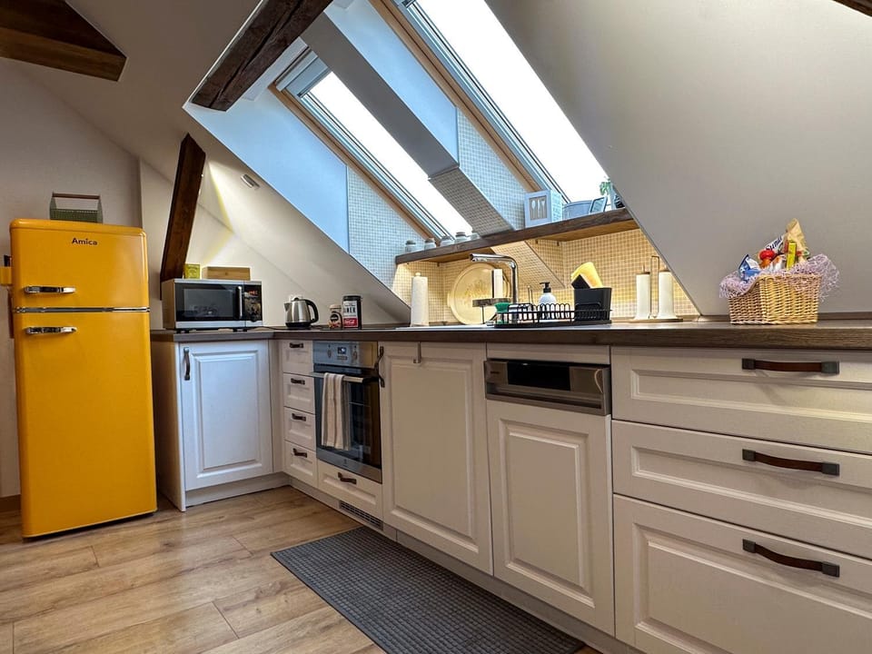 Kitchen or kitchenette, dishwasher, oven
