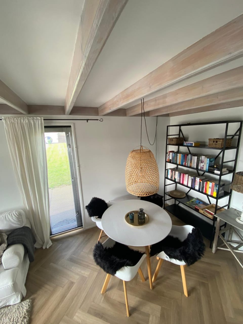 Library, Living room, Seating area, Dining area
