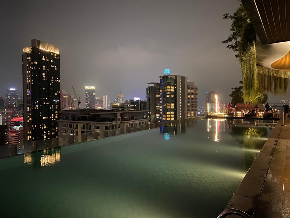 Night, City view, Pool view, Swimming pool
